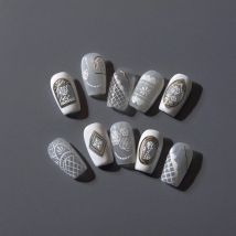 5d Retro Gold bedruckte Nagel aufkleber hochwertige geprägte Rahmen weiße Rose Blume Spitze selbst klebende Nail Art Dekoration Aufkleber