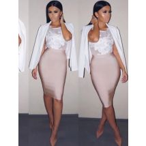 11 farben Solide Nude Sexy Sommer Bodycon Partei Verband Röcke Frauen 2021 Weiß Schwarz Beige Rot Bleistift Röcke 60cm