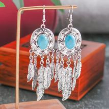 Bohemian Dangle Drop Ohrringe für Frauen Vintage Türkis Quaste Ohrringe ethnischen Retro Anhänger Ohr haken Mädchen Party Schmuck Geschenk