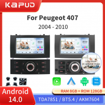 Kapud 7′′ Autoradio Lettore Multimediale Android 14 GPS Per Peugeot 407 2004-2010 CarPlay Auto Navi BT 2 din 360 SWC Wifi DSP
