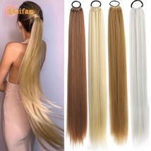 MEIFAN 18-32Inch Long Straight Ponytail Extension with Elastic Tie Natural Soft Fake Pony Tail Synthetic DIY Ponytail Hairpiece