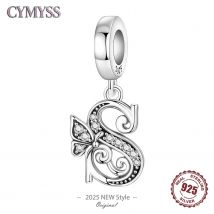 Original 2025 S925 Sterling Silber Zirkon Schmetterling 26 Buchstaben Perle Anhänger Für Frau DIY Armreif Armband Halskette Geschenk Schmuck S