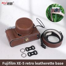 XE-5 PU Camera Half Case Retro Lychee Pattern Base for Fujifilm XE5 Mirrorless Camera Protective Shell Shoulder Strap
