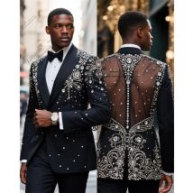 Einzigartiges Design, Perlenkristalle, Herrenanzüge, Hochzeit, Bräutigam, Smoking, 2-teiliges Set, männlicher Abschlussball, Blazer, Party, Kostüm, Homme, individuell