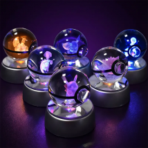 3D Pokemon Crystal Ball 7CM 5CM Mewtwo Pikachu Gengar Crystal Glass Pokemon Ball Pokeball Figurka Lampka nocna LED Podstawa lampy Prezent