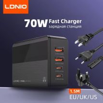 LDNIO 70W cargador de teléfono estación de carga USB tipo C carga rápida PD para Iphone 17 16 Pro Max Xiaomi 15 Realme Laptop Pad Macbook