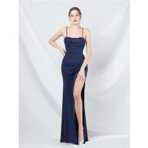DEERVEADO Women's Strap Evening Dress Long Sexy Luxury Beading Party Maxi Dress Formal Occasion Dresses for Special Events
