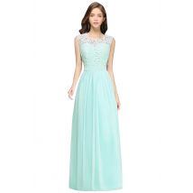 Elegante mint grüne A-Linie U-Ausschnitt boden lange Spitze ärmellose Chiffon Hochzeits feier Kleid Frauen Reiß verschluss Bogen aushöhlen