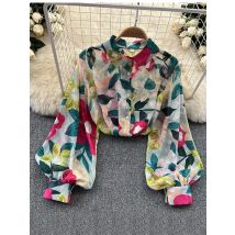 Frühling Herbst Frauen Retro Gedruckt Shirt frauen Lose Laterne Hülse Bluse Ölgemälde Gefühl Shirt Tops Weibliche D0632