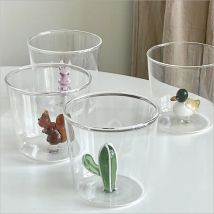 Tazza di vetro a bolle fatta a mano creativa 3D a forma di pianta animale tridimensionale Caffè Latte Bevanda Tazza di vetro trasparente carina, regalo