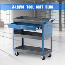 AIRAJ Carrello portautensili a 3 livelli, Carrello portautensili meccanico su ruote, Carrello portautensili con capacità di 440 libbre per garage, magazzino, Blu