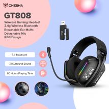Cuffie da gioco wireless: 2,4G/cablate/Bluetooth 3 modalità, microfono HD pieghevole, cuscinetti auricolari morbidi, suono coinvolgente per PC/PS4/PS5 – Nero