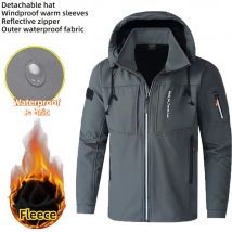 KB Herren-Outdoor-Jacken, Fleece-Futter, Windjacke, wasserdichte Winter-warme Jacke für Herren, abnehmbare Mütze, Herrenmäntel