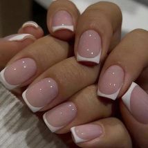 ARTAUG 24 Stück kurze Nägel zum Aufdrücken, quadratisch, rosa, Fingerspitze, weiß, französischer Rand, zum Aufdrücken der Nägel, vollständige Abdeckung, künstliche Nägel, Set Nagel