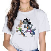 Laufen Frauen Kleidung Nu Pogodi Wolf Hase Russische Cartoon Weibliche T-shirts Vintage Grafik Tops T Kawaii Mädchen Streetwear