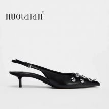 Mode Schwarz Niet High Heels Sandalen Frauen 2025, Sommer Slingback Pumps Spitz Mit Hohen Absätzen Elegante Party Dame Schuhe