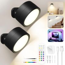 LED-Wandleuchten mit Fernbedienung, kabellose magnetische Wandleuchten, 3-farbig, dimmbar, über USB wiederaufladbar, für Schlafzimmer, Nachttischlampe