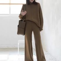 Frauen Elegante Beiläufige Gestrickte Zwei Stück Sets Oansatz Pullover Lose Hosen Stricken Anzüge Herbst Winter Mode Dame Outfits Weibliche