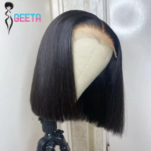 Peluca Bob corto, pelucas frontales de encaje transparente, cabello humano 100%, pelucas Bob rectas, pelucas frontales de encaje 13x4 prearrancadas para mujeres negras