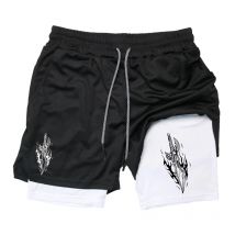 2-in-1-Performance-Shorts mit Dolch-Print für Herren, sportliche, schnell trocknende Shorts mit Handytasche, für Fitnessstudio, Workout, Laufen, Training
