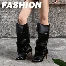 Designer High Heels Damen Hohe Stiefel Sexy Spitzschuh Schuhe Mit Hohen Absätzen Herbst 2025, Pumps Chelsea Stiefel Neuer Trend Goth Frau Stiefel