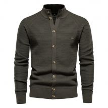 AIOPESON-cárdigan de punto para hombre, suéter de algodón con botones de alta calidad y cuello simulado para hombre, cárdigans de diseñador a la moda para invierno