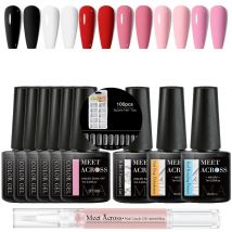 Treffen Sie sich über 11 teile/satz Gel Nagellack Set mit 8-in-1 Funktion Gel, Nagel Dehydrator, Nagel Primer, Nagel haut Öl und 100 stücke Nagels pitzen