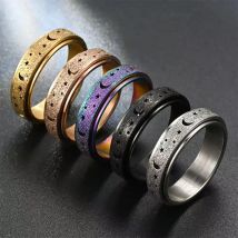 1Pc Edelstahl Spinning Rotierenden Ringe Für Frauen Männer 6MM Drehbare Design Mond Und Stern Design Mode Ring finger Schmuck