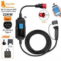 feyree 22KW 32A 3-fazowa przenośna ładowarka EV typu2 Sterowanie Wi-Fi APP EVSE Stacja ładująca do