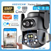 4K 8MP WIFI Camera TUYA APP Dual Screen Cam Binocular AI Body Automatic Tracking CCTV Alexa Security Intelligent IP66 Monitoring