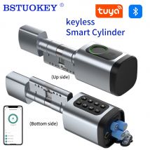 Cilindro intelligente elettronico digitale Tuya con app password per impronte digitali Scheda Bluetooth Chiave meccanica Batteria 4AAA sostitutiva facile