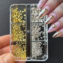 6grids 2/2.5/3mm mixed Gold Silver Love Heart Nail Rivet Charms Kawaii 3D Metal Heart Nail Decorations DIY Nail Art Supplies FE3