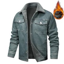 Men's denim jacket wool warm inner cotton jacket for autumn and winter casual outdoor plus size work jacket can be50-100kg