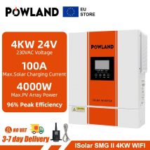 POWLAND-inversor Solar híbrido de 4000W, MPPT, 24V, onda sinusoidal pura, 3500VA, 500V, entrada PV, 100A, controlador Solar con WIFI