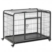 PawHut Jaula de Metal para Perros Plegable con Ruedas Bandeja Extraíble