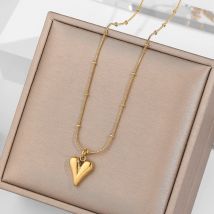 Ramos Temperament Heart Pendant Chain Necklace for Women Stainless Steel Stylish Choker Necklace Jewelry Party Gift