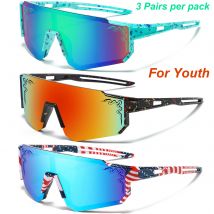 3 Paar Jugend-Baseball-Sonnenbrillen im Alter von 5–16 Jahren, UV400, für Jungen und Mädchen, Outdoor-Sport, Fahrradbrillen, Kinder, Softball-Sonnenbrillen