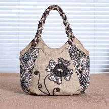 Frauen Leinen Casual Handtasche Hohe Qualität Reise Schulter Tasche Shopper Tote Geldbörse Weiblichen Große Kapazität Nationalen Design Bolso Mujer