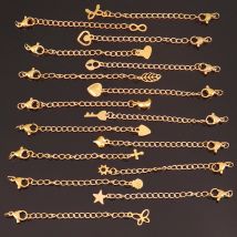 10pcs Stainless Steel Tail Chain Lobster Clasps Connector DIY Jewelry Making Findings Necklaces 5cm Geometry Heart Tail Chains