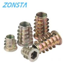 10 teile/los Zink-legierung Gewinde Für Holz Einsatz Mutter Flansch Hex Stick Kopf Möbel Muttern M4 M5 M6 M8 M10