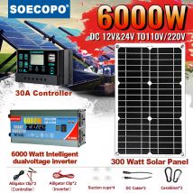 Das komplette Hochleistungs-6000-W-Solarsystem enthält einen 300-W-Solarpanel mit 30 A-Laderegler und einem intelligenten Wechselrichter für Gleichstrom zu Wechselstrom