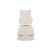 Frauen Mode Mini Kleid mit Gürtel Boot-ausschnitt Ärmellose Weibliche Vestidos Mujer Elegante Casual Sommer Kleid