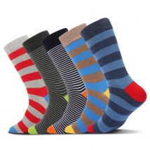 5 Paar lustige Herrensocken, lustiges Muster-Sockenpaket, bunt gestreifte Socken aus gekämmter Baumwolle, coole, atmungsaktive Freizeitsocken