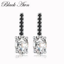 Black Awn 2024 New Arrival Genuine 925 Sterling Silver Jewelry Black Spinel Stone  Cute Party Stud Earrings for Women T026