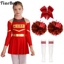 Traje de animadora para adolescentes, uniforme de animación para niñas, vestido de manga larga con pompones, disfraz de baile de animadora para colegialas