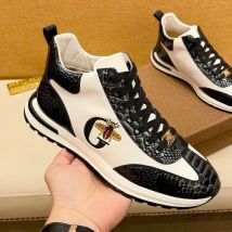 Designer Italy Mens Casual Shoes Winter Bees Luxury Men Sneakers Fur Boots Classic Genuine Leather Shoes Man Shoes for Men