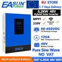 Inverter Solare Ibrido EASUN 6.2KW 48V 230V Onda Sinusoidale Pura Off-Grid con Regolatore di Carica Solare MPPT 120A per Pannelli Fotovoltaici, Stock UE