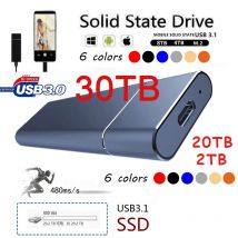 Zewnętrzny dysk SSD o pojemności 2 TB/20 TB/30 TB, szybki dysk półprzewodnikowy typu C/USB 3.1, przenośny dysk twardy do komputera PC, laptopa MAC