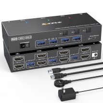 Dual Monitor KVM Switch USB 3.0 HDMI KVM Switch 2 Monitor 3 computer, emulatore EDID, 4K @ 60Hz 2K @ 144Hz con 4 porte USB 3.0
