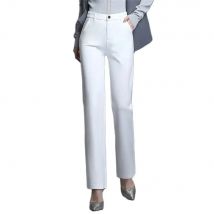 White Straight Pants Women's Spring Autumn High Waist Drape Suit Pants Wide Leg Pants Loose Casual Long Pants Elasticity W3171